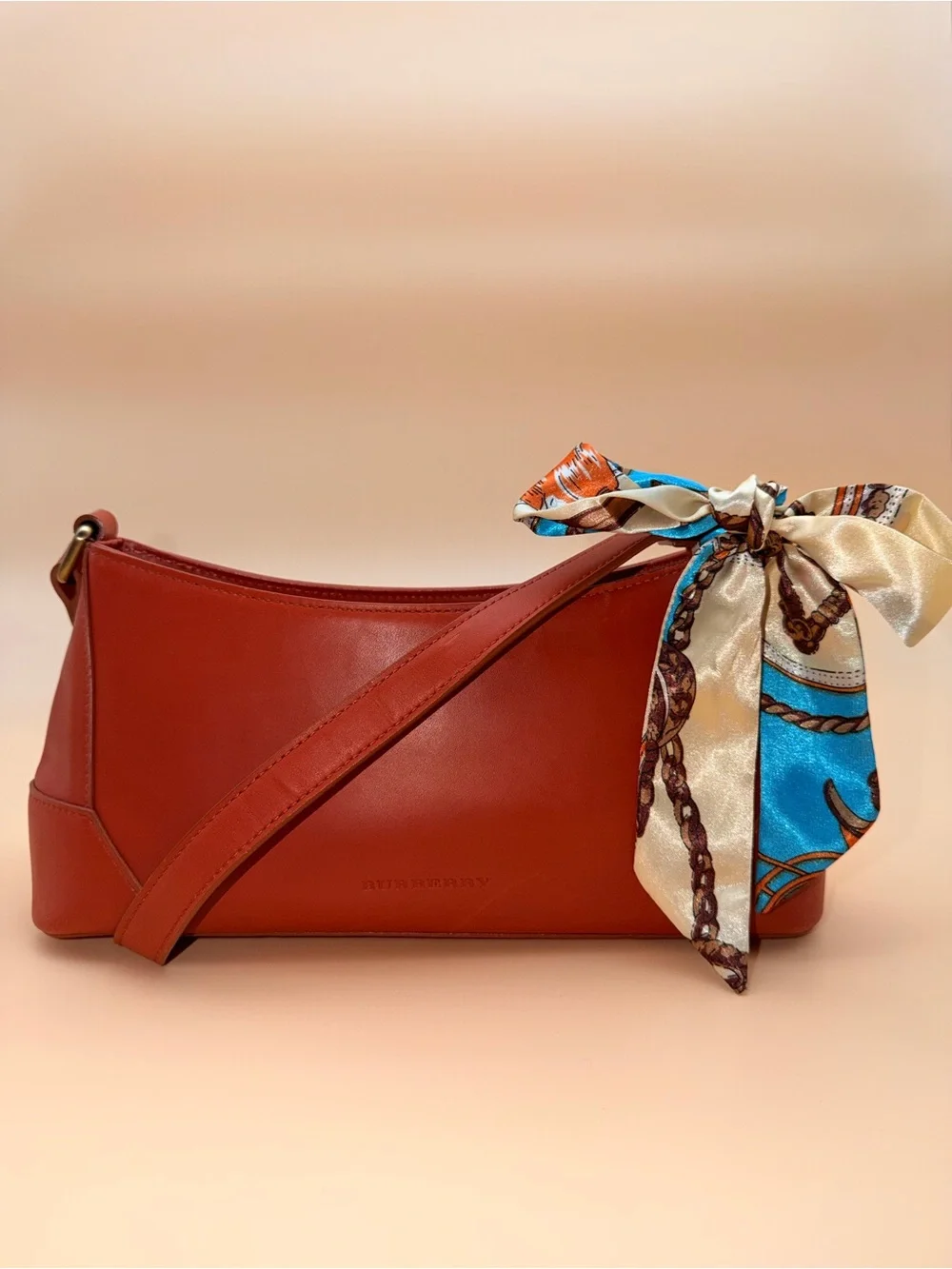 Burberry Vintage Terracotta Leather Shoulder Bag Nova Check Lining